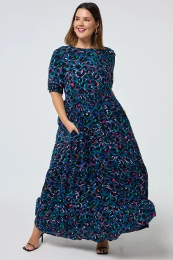 Women Scamp & Dude Teal with Rainbow Shadow Leopard Maxi Dress