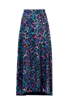 Women Scamp & Dude Teal with Rainbow Shadow Leopard Satin High Low Hem Skirt