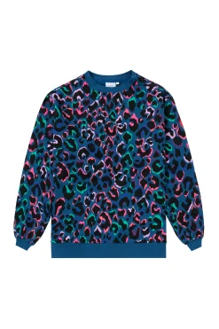 Women Scamp & Dude Teal with Rainbow Shadow Leopard Oversized Sweatshirt