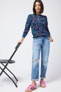 Women Scamp & Dude Teal with Rainbow Shadow Leopard Classic Sweatshirt