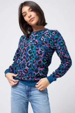 Women Scamp & Dude Teal with Rainbow Shadow Leopard Classic Sweatshirt