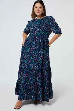 Women Scamp & Dude Teal with Rainbow Shadow Leopard Maxi Dress