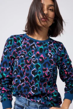 Women Scamp & Dude Teal with Rainbow Shadow Leopard Classic Sweatshirt