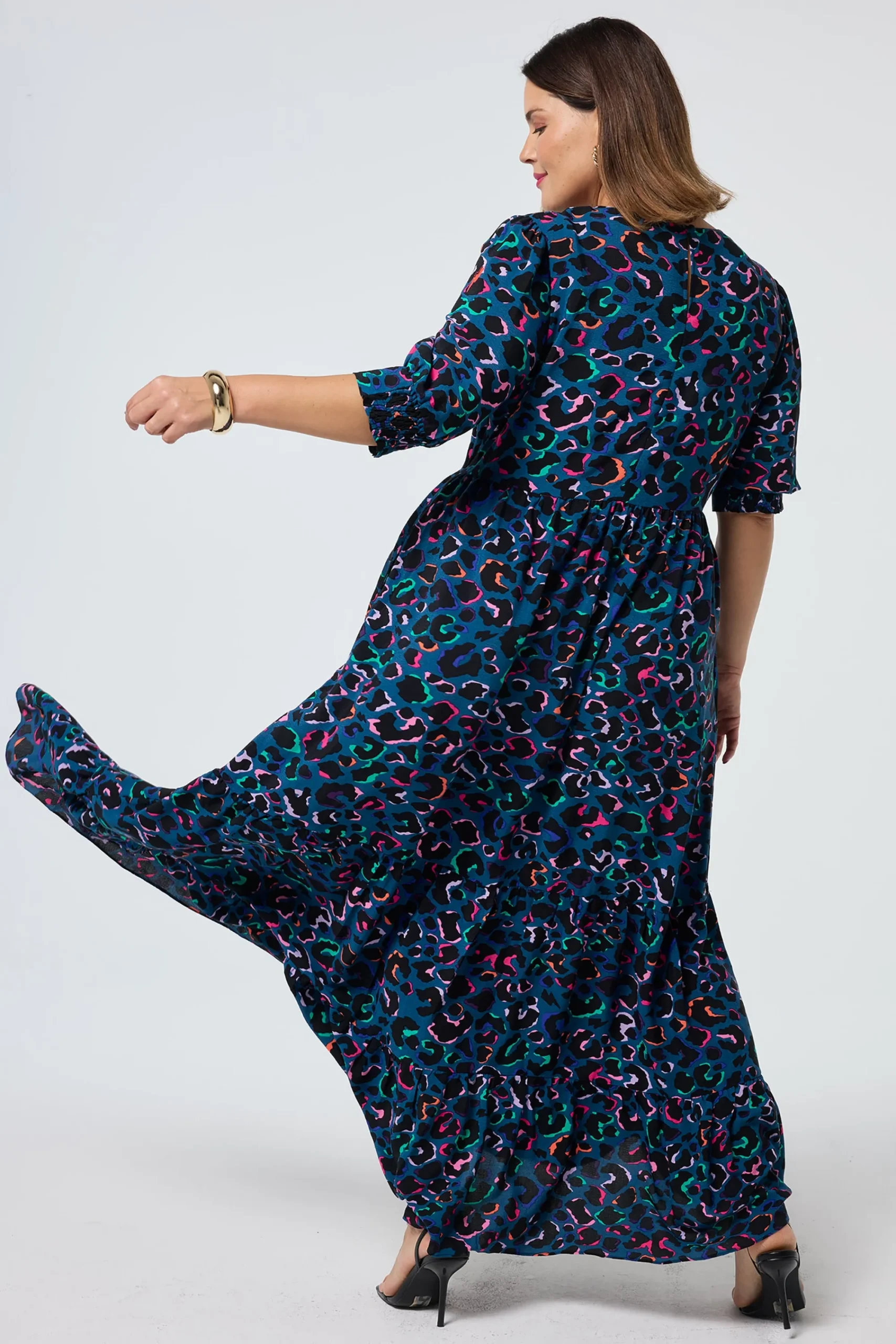 Women Scamp & Dude Teal with Rainbow Shadow Leopard Maxi Dress