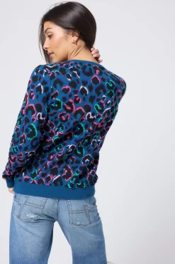 Women Scamp & Dude Teal with Rainbow Shadow Leopard Classic Sweatshirt