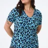 Women Scamp & Dude Turquoise with Black and Blue Shadow Leopard V-Neck T-Shirt