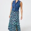 Women Scamp & Dude Turquoise with Black and Blue Shadow Leopard Split Front Skirt
