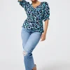 Women Scamp & Dude Turquoise with Black and Blue Shadow Leopard Button Through Blouse