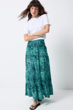 Women Scamp & Dude Turquoise with Black Leopard Maxi Skirt