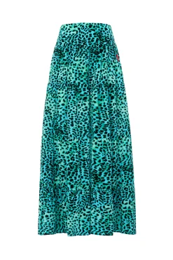 Women Scamp & Dude Turquoise with Black Leopard Maxi Skirt