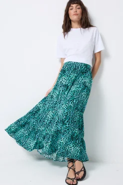 Women Scamp & Dude Turquoise with Black Leopard Maxi Skirt