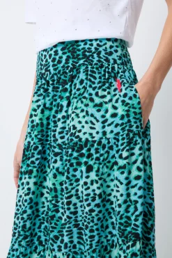 Women Scamp & Dude Turquoise with Black Leopard Maxi Skirt