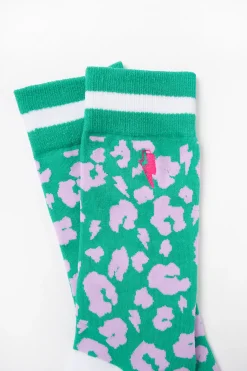 Women Scamp & Dude Turquoise with Pink Leopard Sport Socks