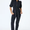 Women Scamp & Dude Washed Black Denim Flared Leg Jumpsuit