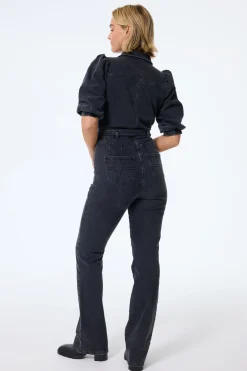 Women Scamp & Dude Washed Black Denim Flared Leg Jumpsuit