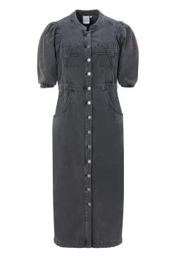 Women Scamp & Dude Washed Black Elastic Waist Denim Dress