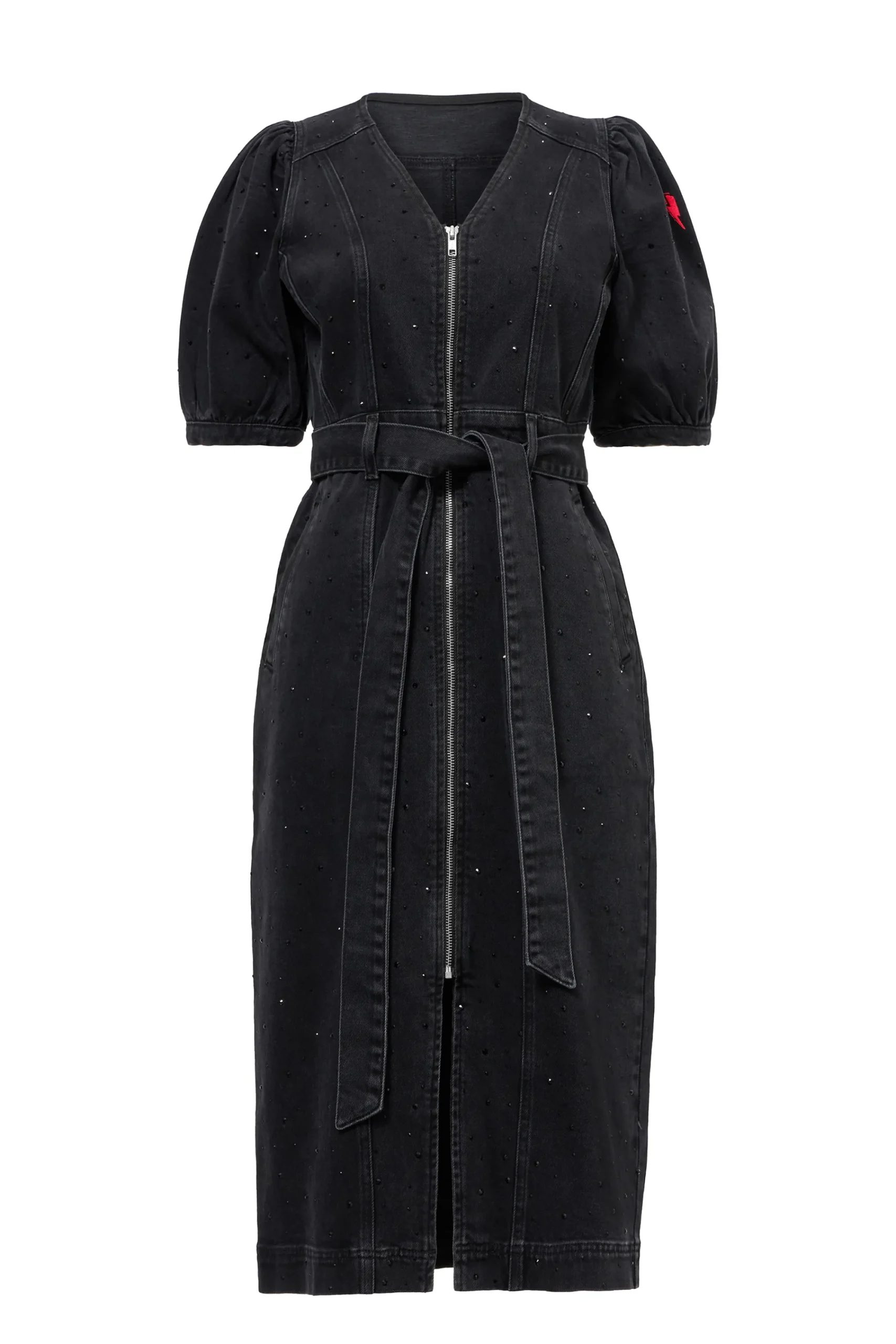 Women Scamp & Dude Washed Black Embellished Zip Detail Denim Dress