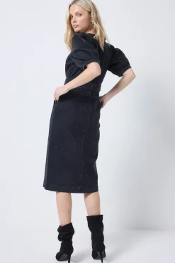 Women Scamp & Dude Washed Black Embellished Zip Detail Denim Dress