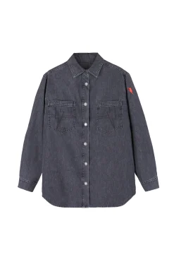 Women Scamp & Dude Washed Black Oversized Denim Shirt