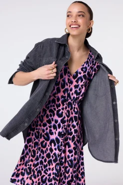 Women Scamp & Dude Washed Black Oversized Denim Shirt