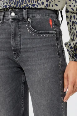 Women Scamp & Dude Washed Black Studded Boyfriend Jeans