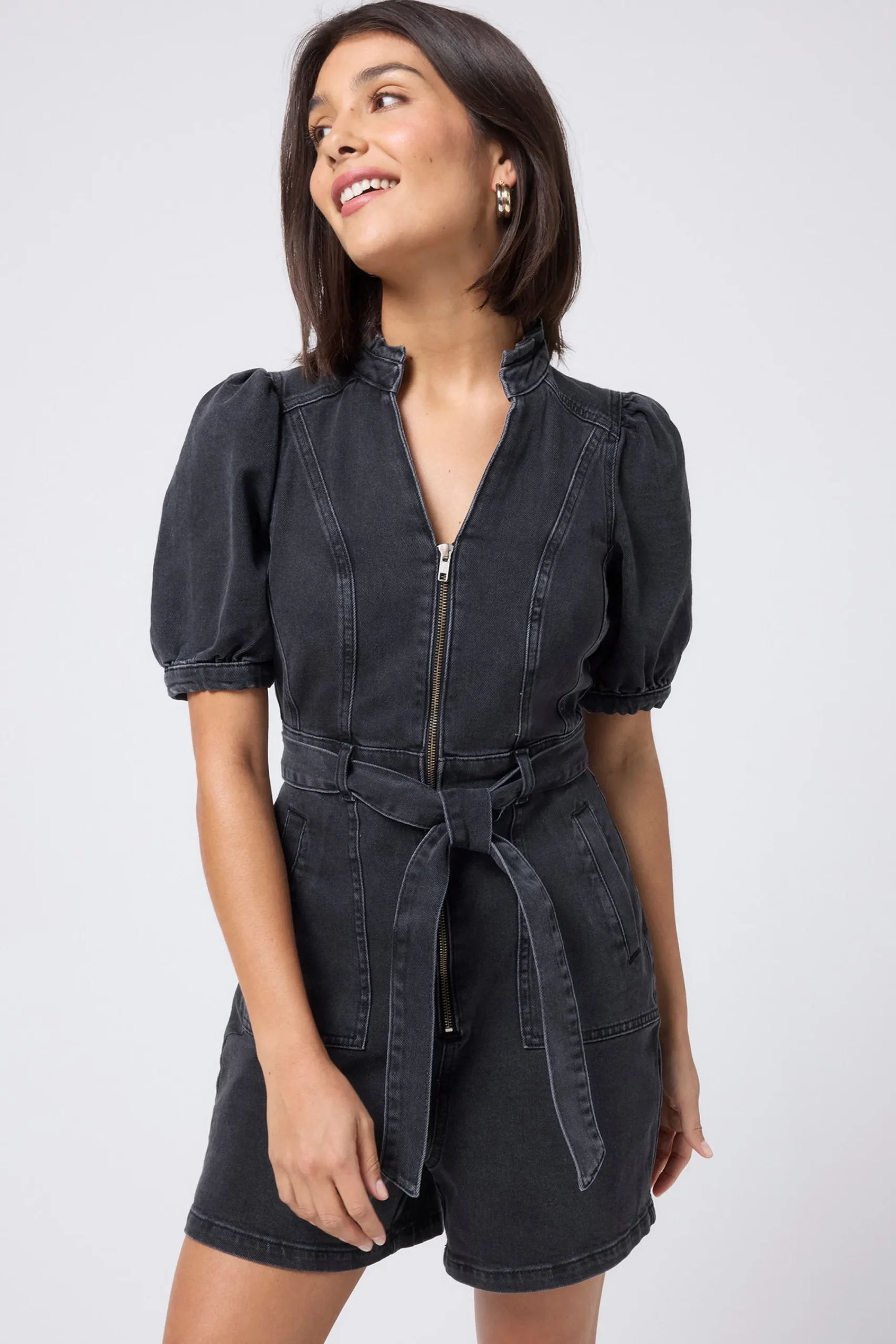 Women Scamp & Dude Washed Black Zip Detail Denim Playsuit
