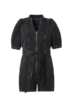 Women Scamp & Dude Washed Black Zip Detail Denim Playsuit