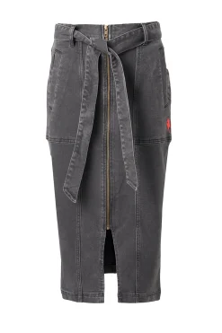 Women Scamp & Dude Washed Black Zip Detail Denim Midi Skirt