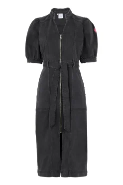 Women Scamp & Dude Washed Black Zip Detail Denim Dress