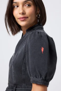 Women Scamp & Dude Washed Black Zip Detail Denim Playsuit