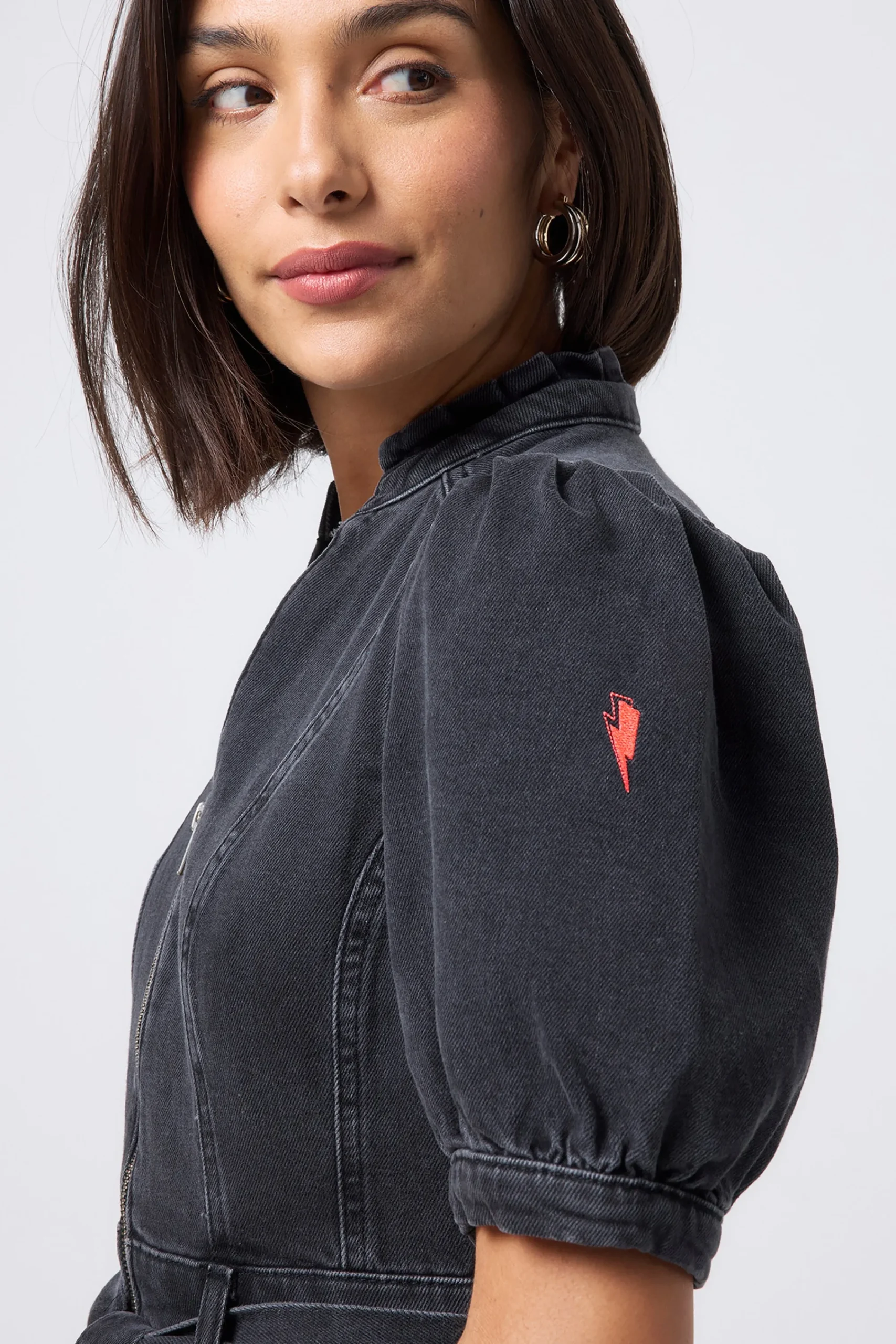 Women Scamp & Dude Washed Black Zip Detail Denim Playsuit