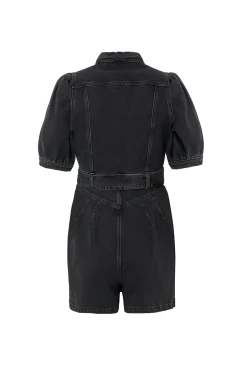 Women Scamp & Dude Washed Black Zip Detail Denim Playsuit