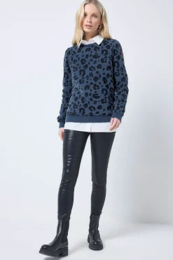 Women Scamp & Dude Washed Navy with Black Leopard Classic Sweatshirt