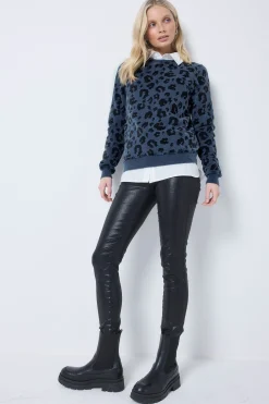 Women Scamp & Dude Washed Navy with Black Leopard Classic Sweatshirt