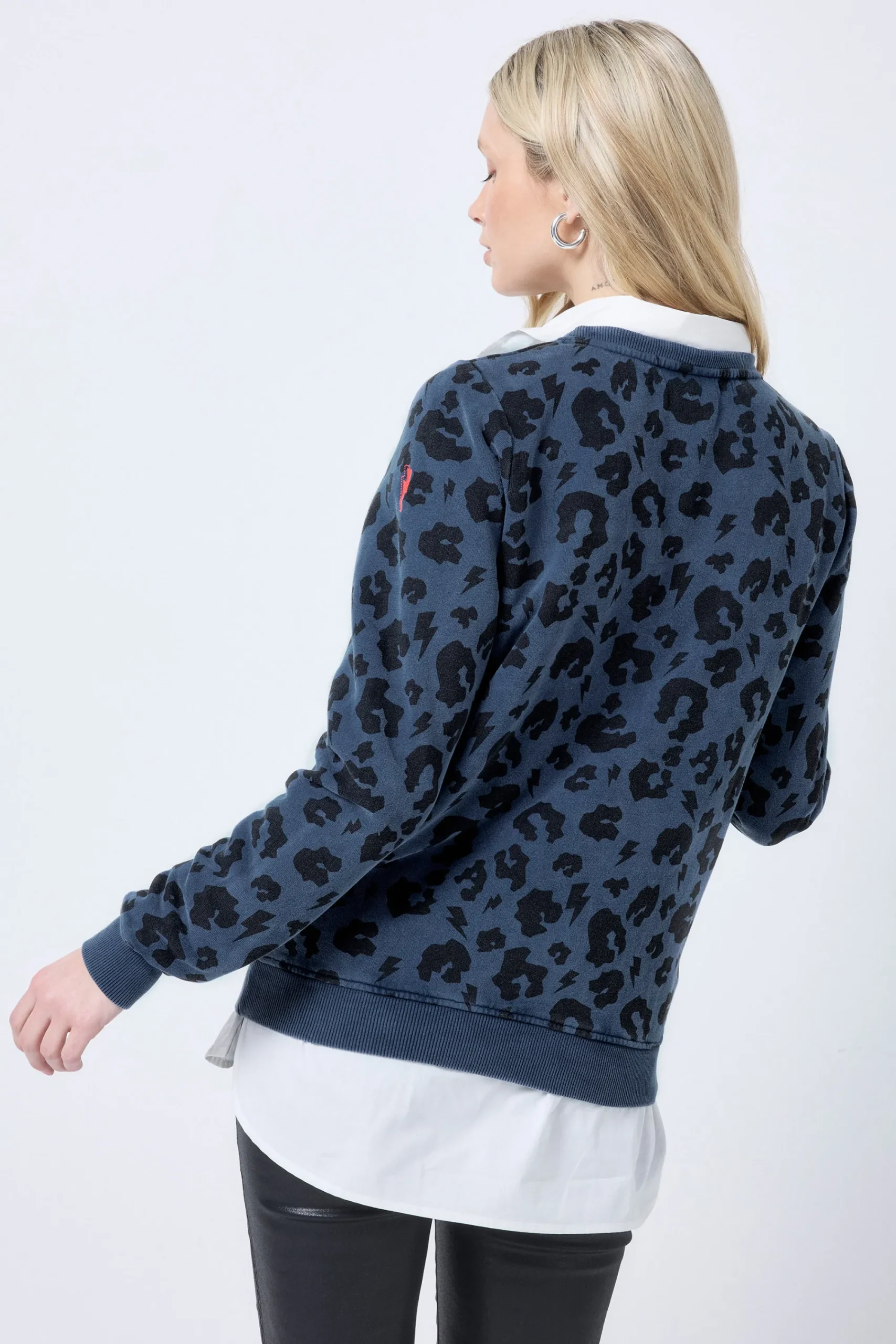 Women Scamp & Dude Washed Navy with Black Leopard Classic Sweatshirt