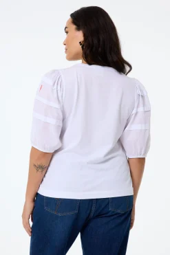 Women Scamp & Dude White Pintuck Sleeve T-Shirt
