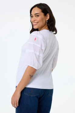Women Scamp & Dude White Pintuck Sleeve T-Shirt