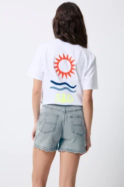 Women Scamp & Dude White Sun Graphic T-Shirt