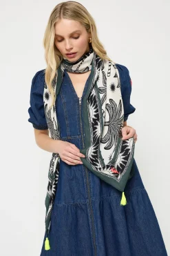 Women Scamp & Dude White with Black and Khaki Palm Spring Charity Super Scarf