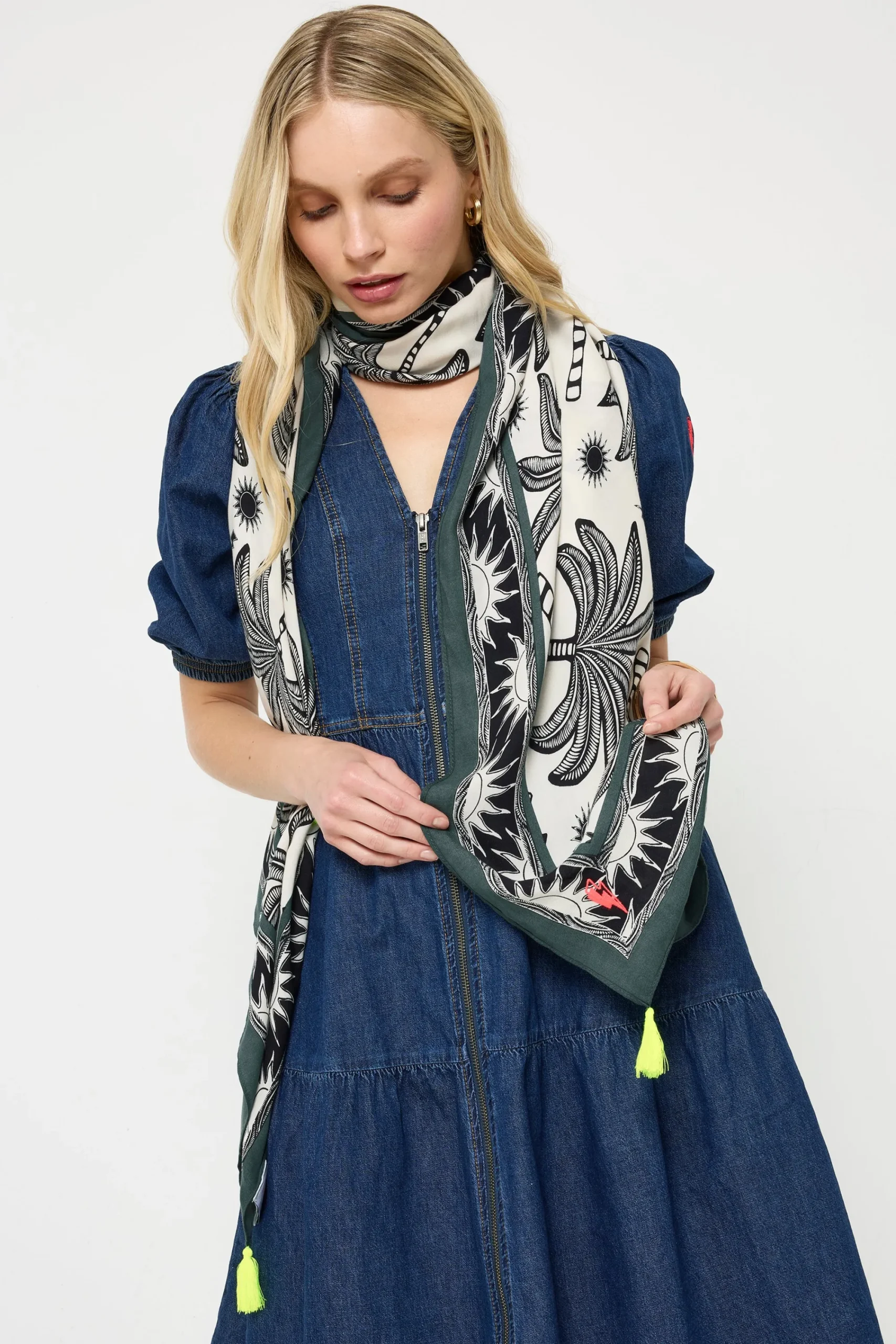 Women Scamp & Dude White with Black and Khaki Palm Spring Charity Super Scarf