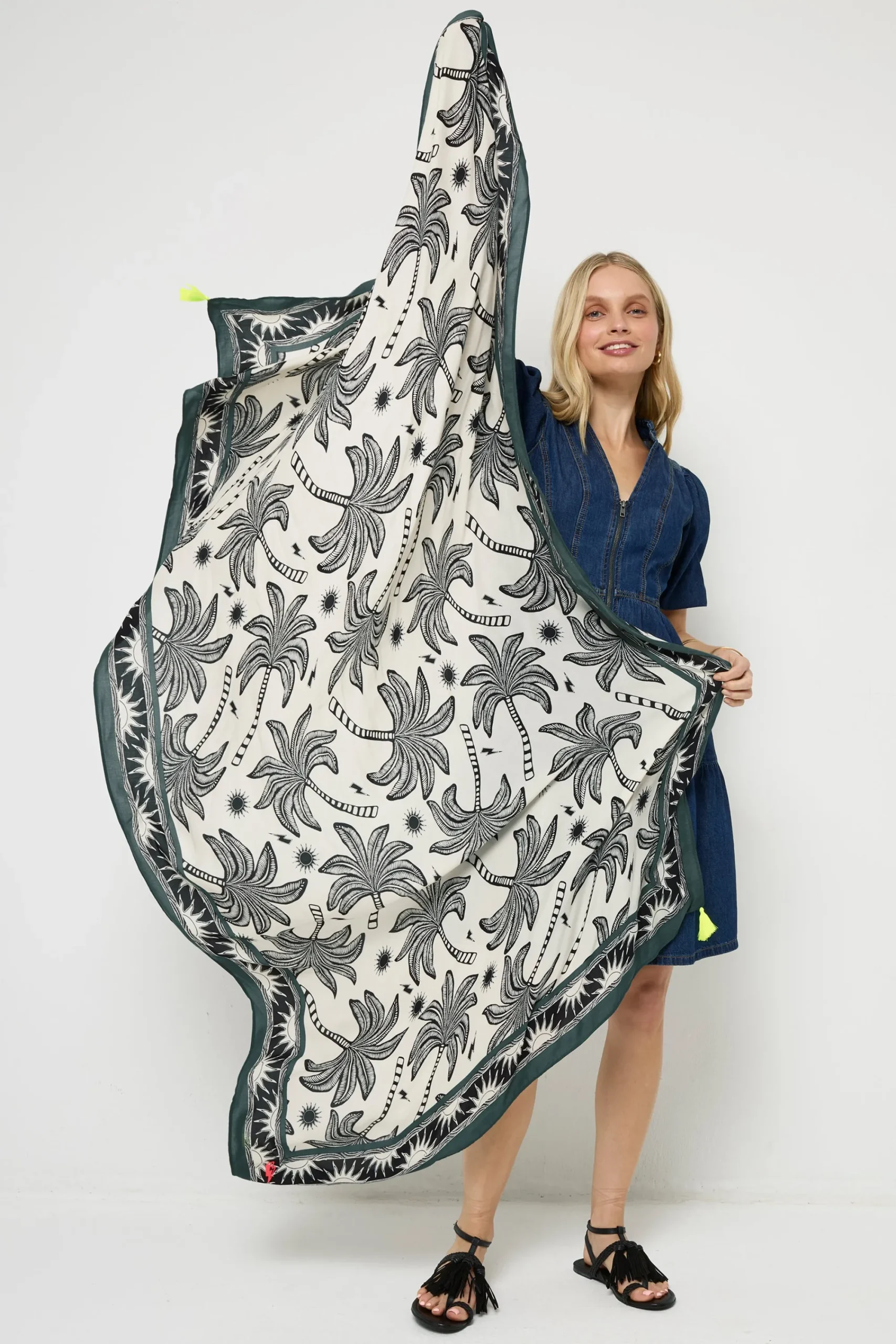 Women Scamp & Dude White with Black and Khaki Palm Spring Charity Super Scarf