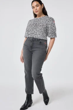 Women Scamp & Dude White with Black Cheetah Puff Sleeve T-Shirt