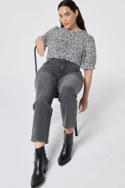 Women Scamp & Dude White with Black Cheetah Puff Sleeve T-Shirt