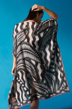 Women Scamp & Dude White with Black Engineered Palm Print Kaftan