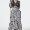 Women Scamp & Dude White with Black Mix Cheetah Puff Sleeve Midi Tea Dress