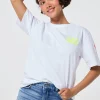 Women Scamp & Dude White with Neon Yellow Smile Back Slogan T-Shirt