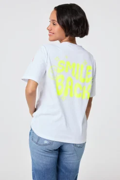Women Scamp & Dude White with Neon Yellow Smile Back Slogan T-Shirt