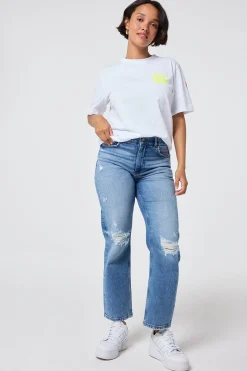 Women Scamp & Dude White with Neon Yellow Smile Back Slogan T-Shirt