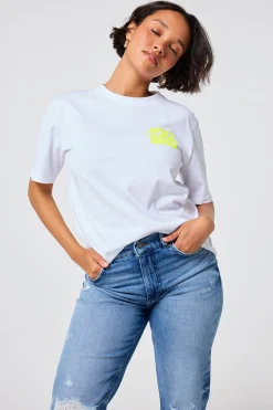 Women Scamp & Dude White with Neon Yellow Smile Back Slogan T-Shirt