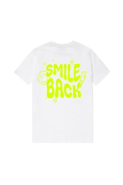 Women Scamp & Dude White with Neon Yellow Smile Back Slogan T-Shirt